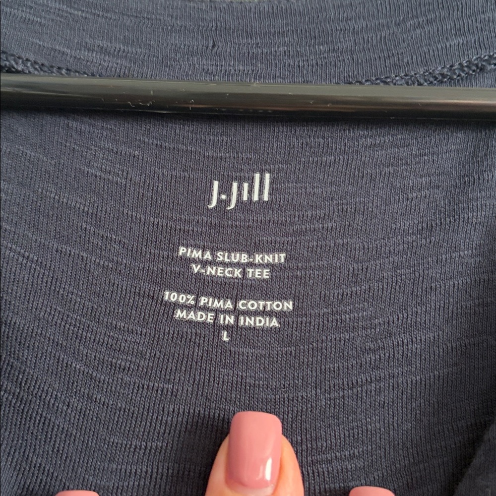 J. Jill Pima Slub-Knit V-Neck Cotton Navy Blue Tee Size L - Picture 2 of 4